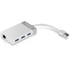 TRENDnet TU3-ETGH3 Hub USB 3.0 con Adaptador Ethernet Gigabit Blanco y Gris